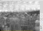 A screenshot of the software running in realtime, with the cameras resolving an image of myself thru a crowd.