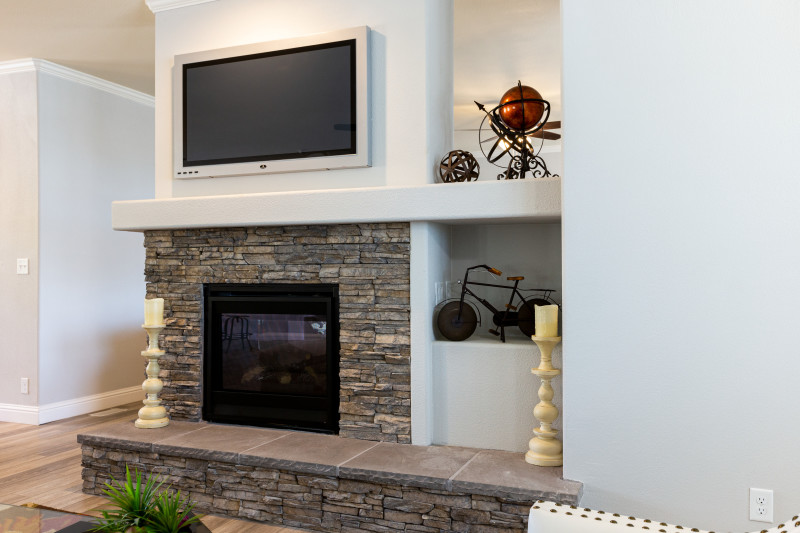 Fireplace with wrap around shelf and cubbies