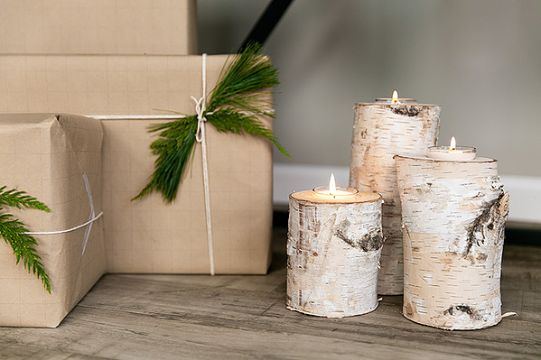 Comfy + Cozy: How to Make Your Holiday Décor Work After Christmas - Tree Bark Candles