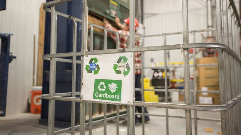 Recycling receptacle in a Clayton facility.