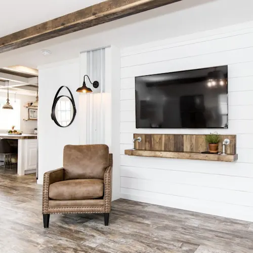 Looking for a built-in entertainment center that matches your farmhouse style? The Lulabelle living room has got you covered!