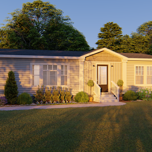 The 1439 Carolina "Magnolia" features a stylish front door with a large window perfect for letting in natural light.