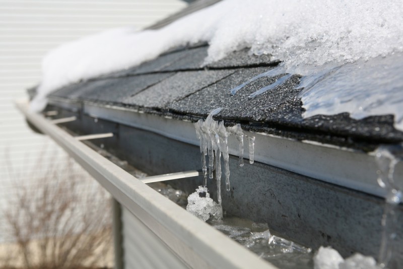 Gutter with snow and ice