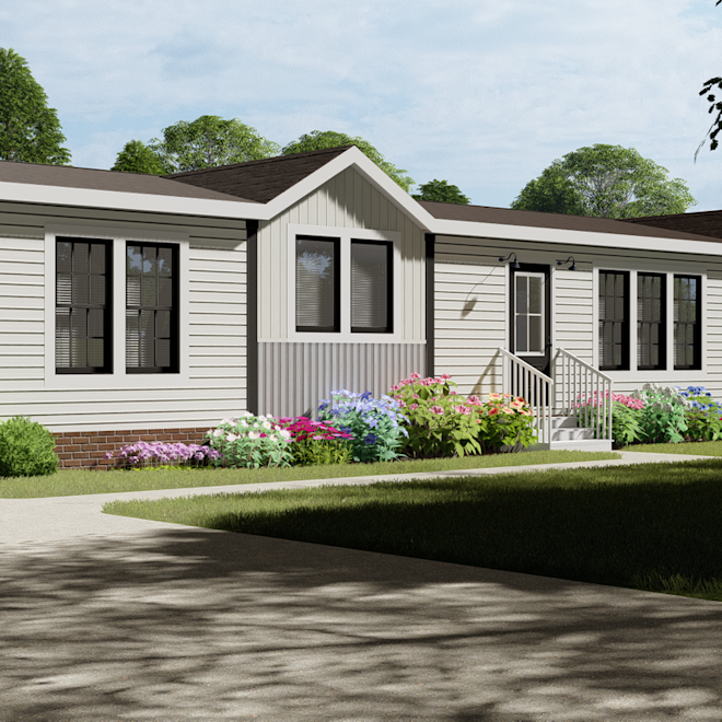 The exterior in The Liza Jane features tons of windows and brick-style skirting.