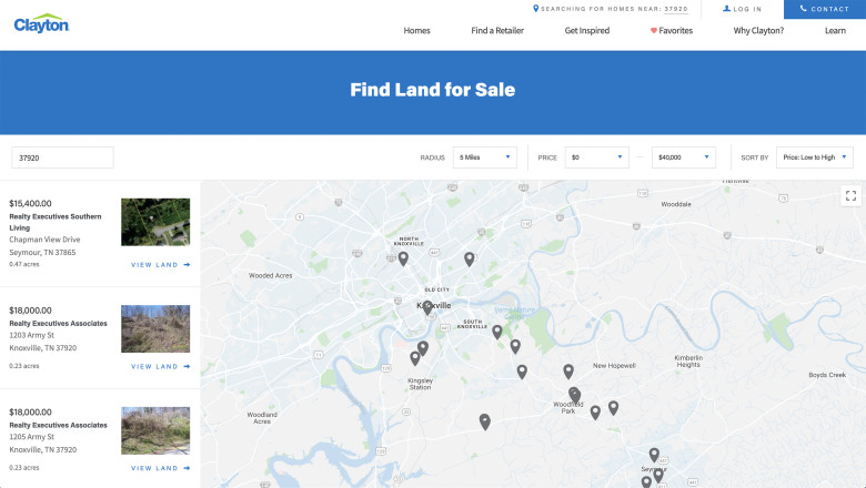 Map view of the new Find Land web experience search tool