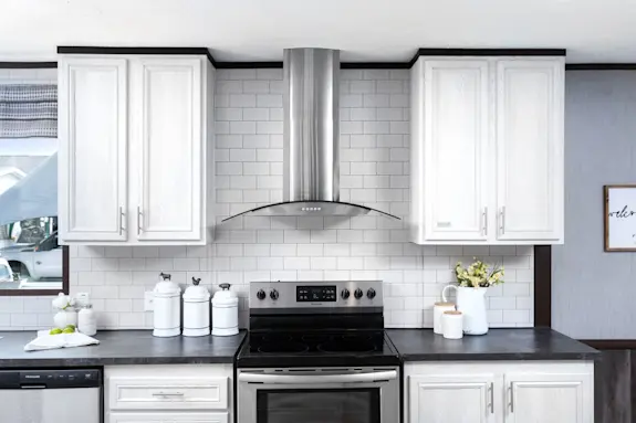 The Shoreline is stylish, affordable home with tons of storage and a kitchen island.