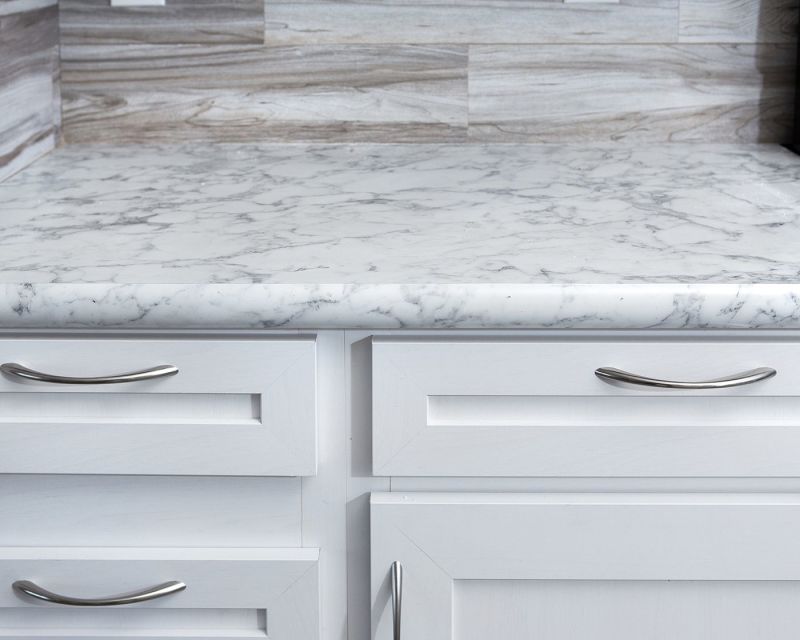 White marbled manufactured home countertops.