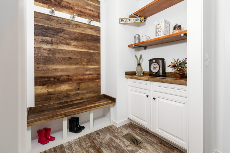 hall tree with shiplap and shelves