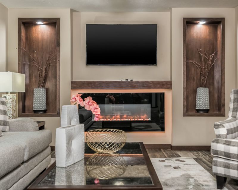 mobile home electric fireplace in a modern living room.