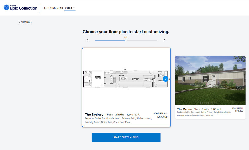 A screenshot of picking a floor plan in the Home Designer Tool.