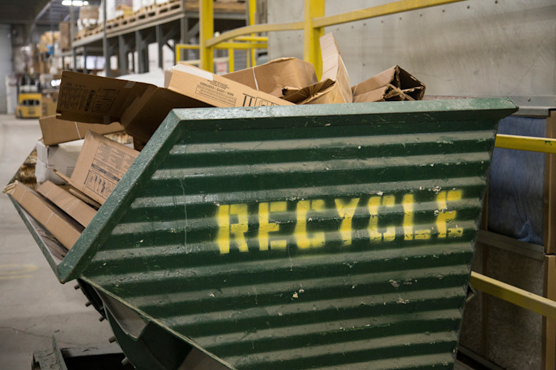 Manufactured housing building facility recycling bin.