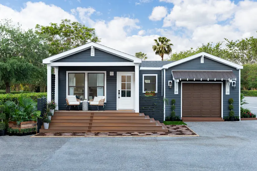 Exterior of blue single-section home