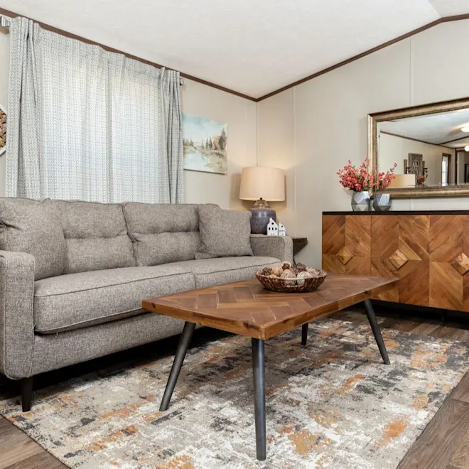 We're loving the mid-century styling of the Grand living room with gorgeous wooden style accents. 