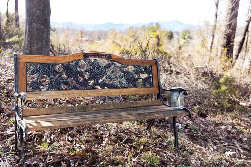 Garden bench in memory of loved one.
