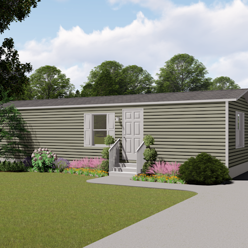 The exterior in Bliss features paneled shutters and durable siding.