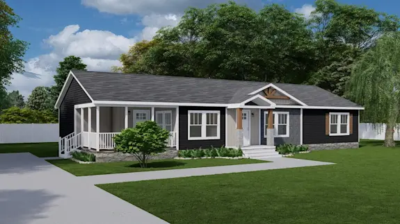 The [model name] features an open floor plan and a side porch.