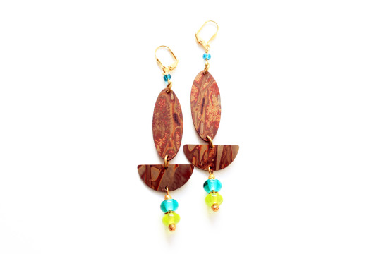 Wood and glass earrings