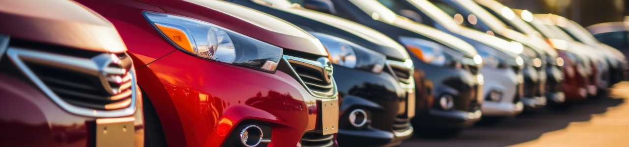 Row of front end of cars in various colors