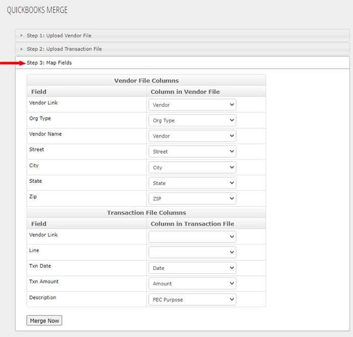 FOM quickbooks in filer Step3