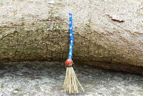 Broomstick with Blue and Purple Polka Dots