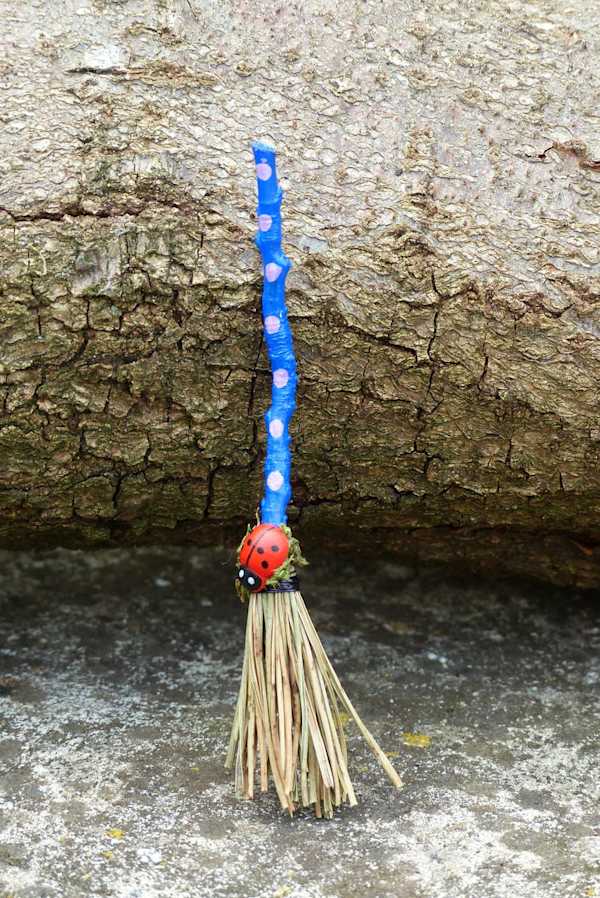 Broom with Blue and Purple Polka Dots