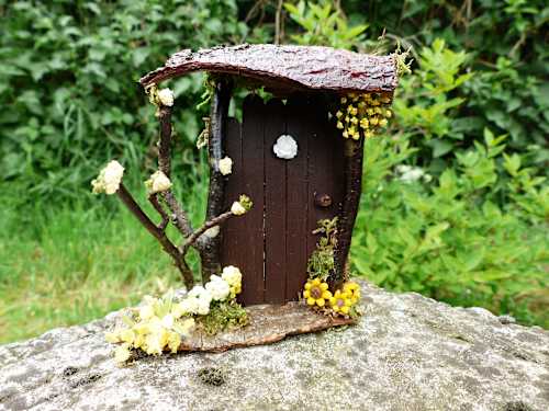 Brown Fairy Door with Flowers