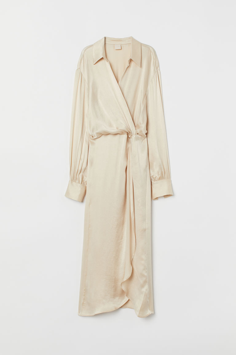 Light Beige Casual Shirt Dress in Premium Silk 