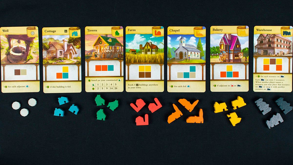 Tiny Towns családi társasjáték - épülettípusok