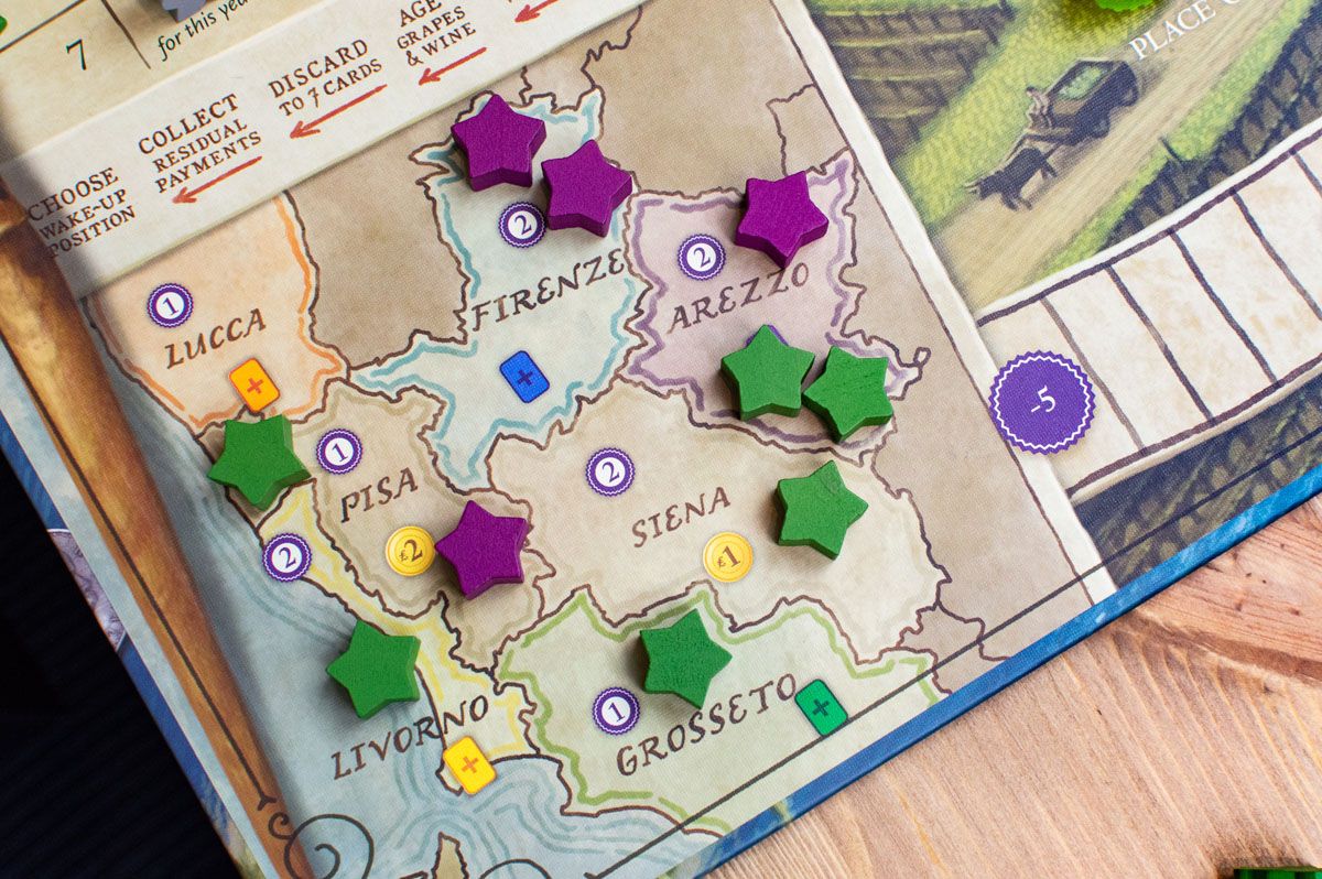 Viticulture: Tuscany Essential Edition társasjáték - befolyás térkép