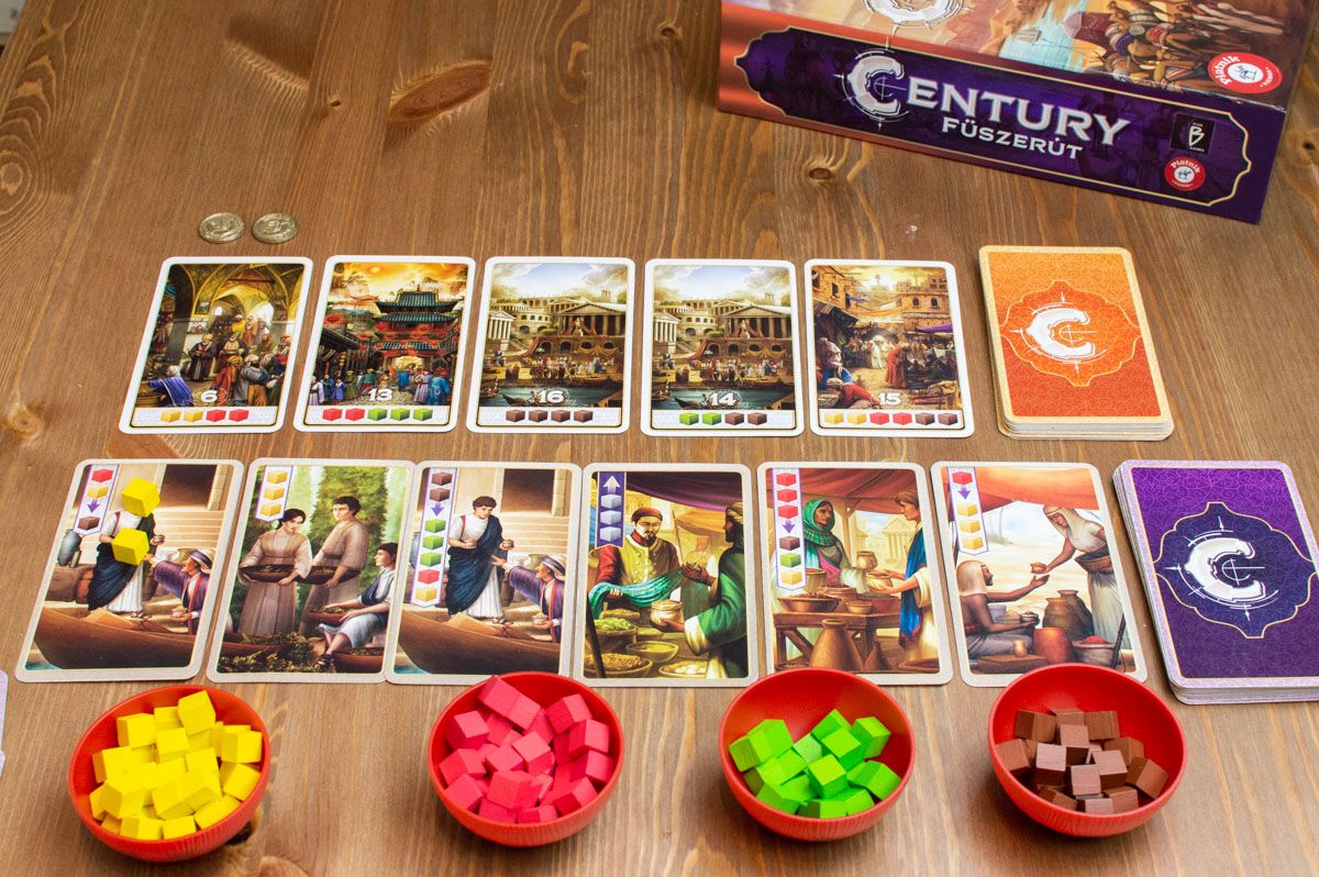 Century: Fűszerút kezdő szintű családi társasjáték - fűszerek és kártyák