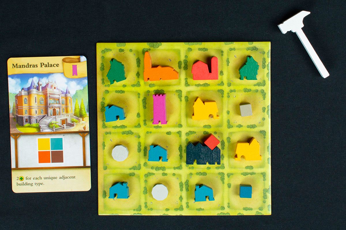 Tiny Towns családi társasjáték - játékostábla épületekkel