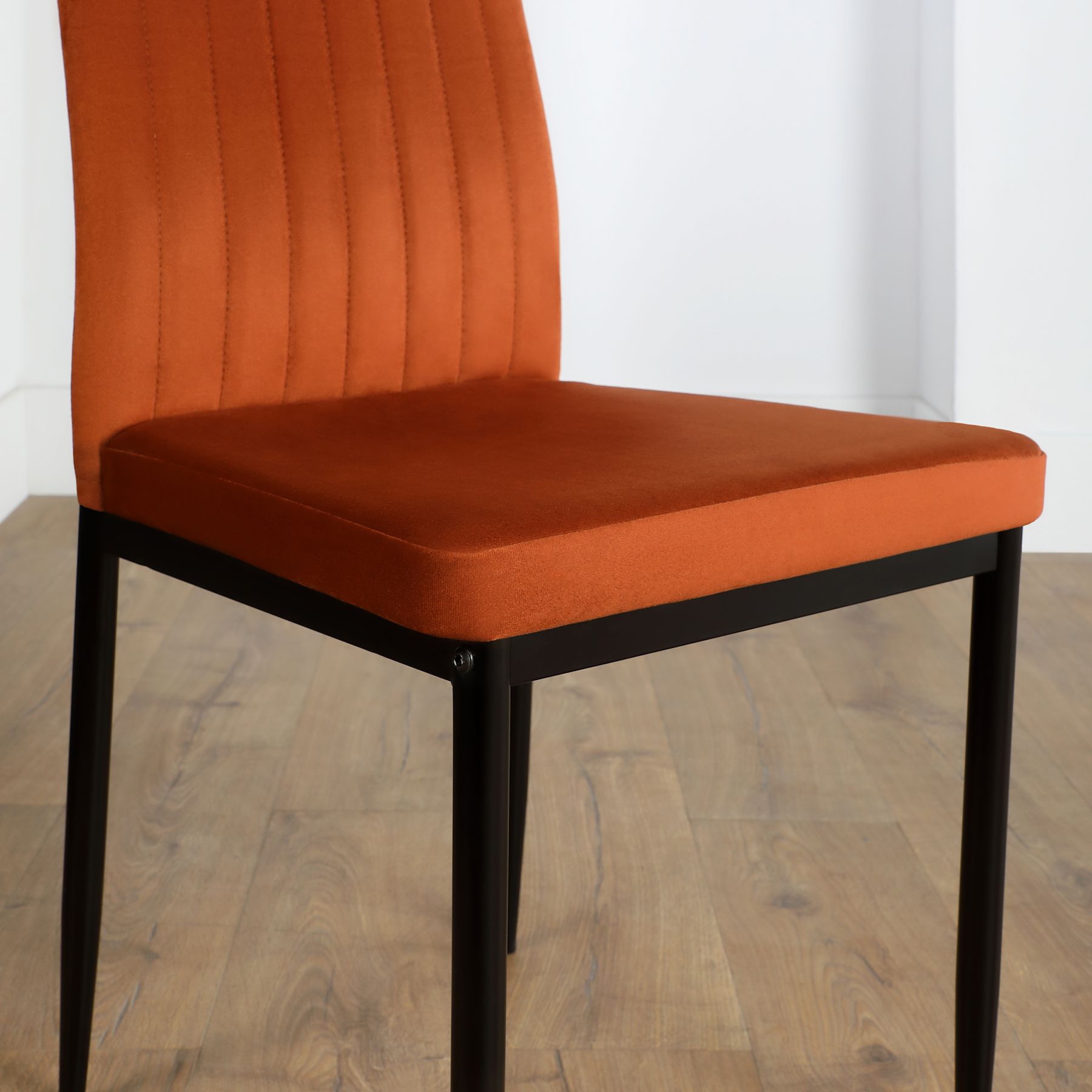 Orbit Round Dining Table & 4 Leon Chairs, White Marble Effect & Black