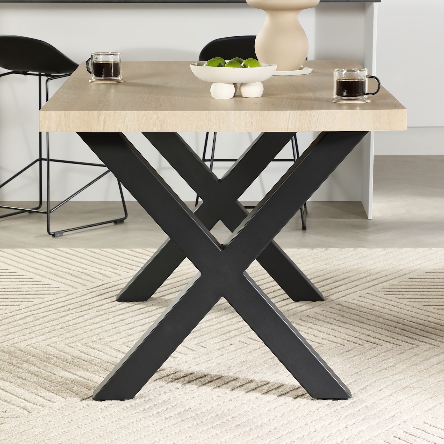 Franklin Dining Table, 150cm, Light Oak Effect & Black Steel Only £369. ...