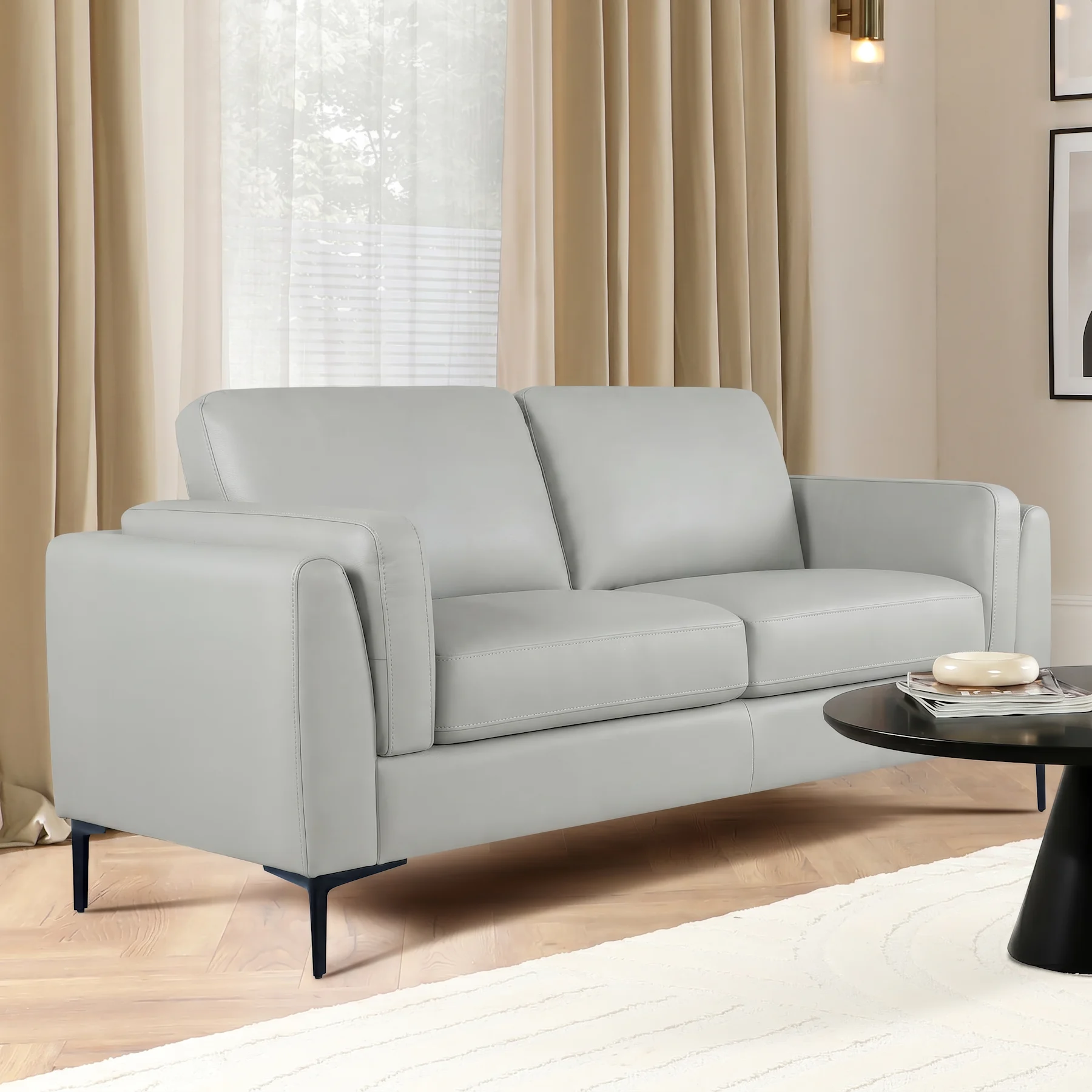 Lucia 2 Seater Sofa, Light Grey Premium Faux Leather