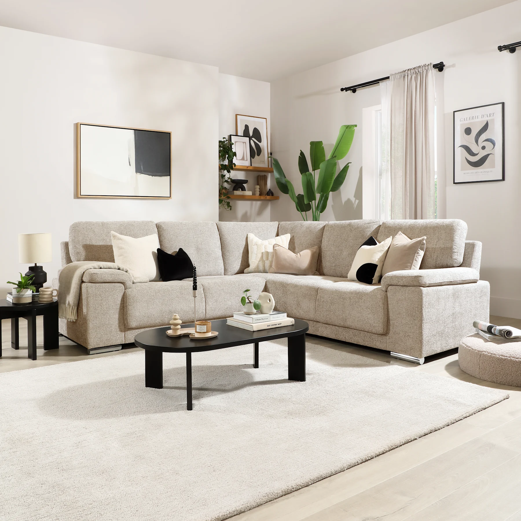 Kansas Corner Sofa, Champagne Woven Chenille Fabric