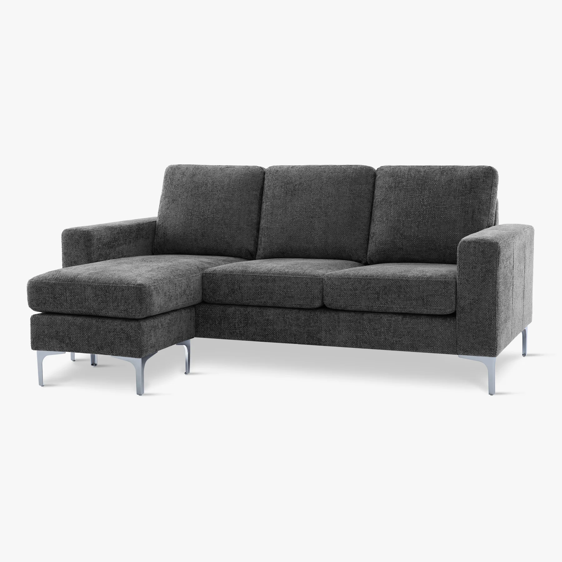 Baltimore L-Shape Corner Sofa, Dark Grey Woven Chenille Fabric