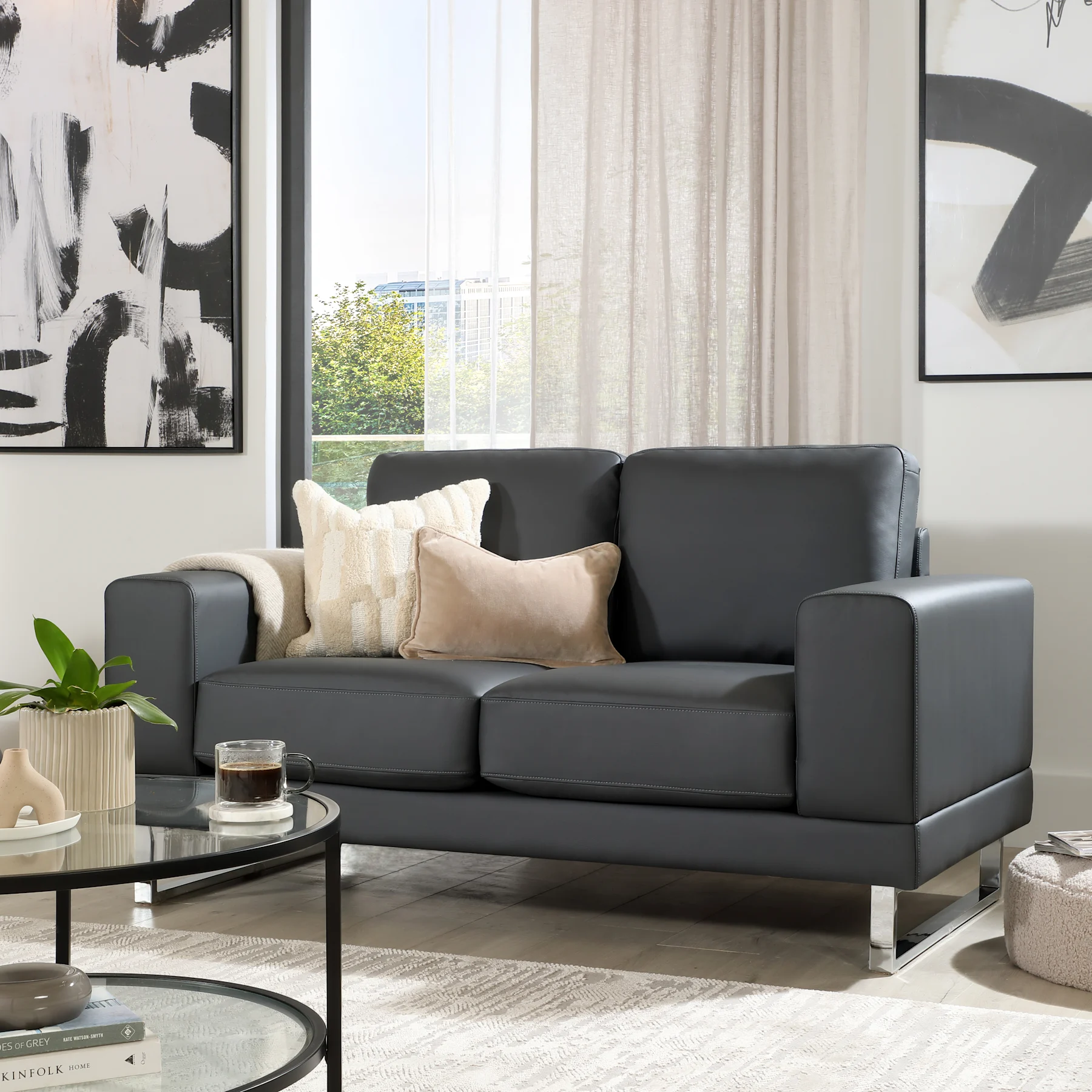 Alessia 2 Seater Sofa, Grey Premium Faux Leather