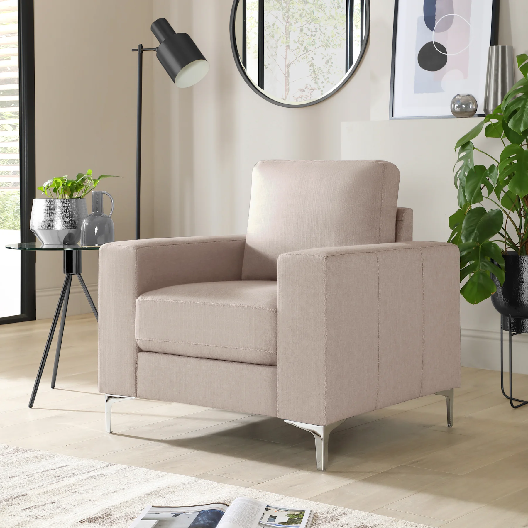 Baltimore Armchair, Beige Classic Plush Fabric
