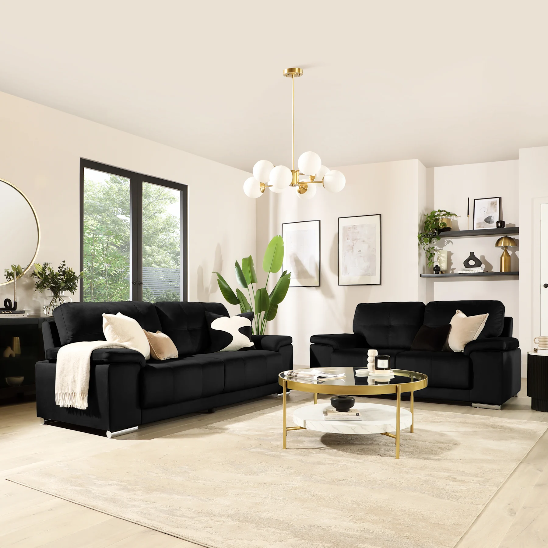 Kansas 3+2 Seater Sofa Set, Black Classic Velvet