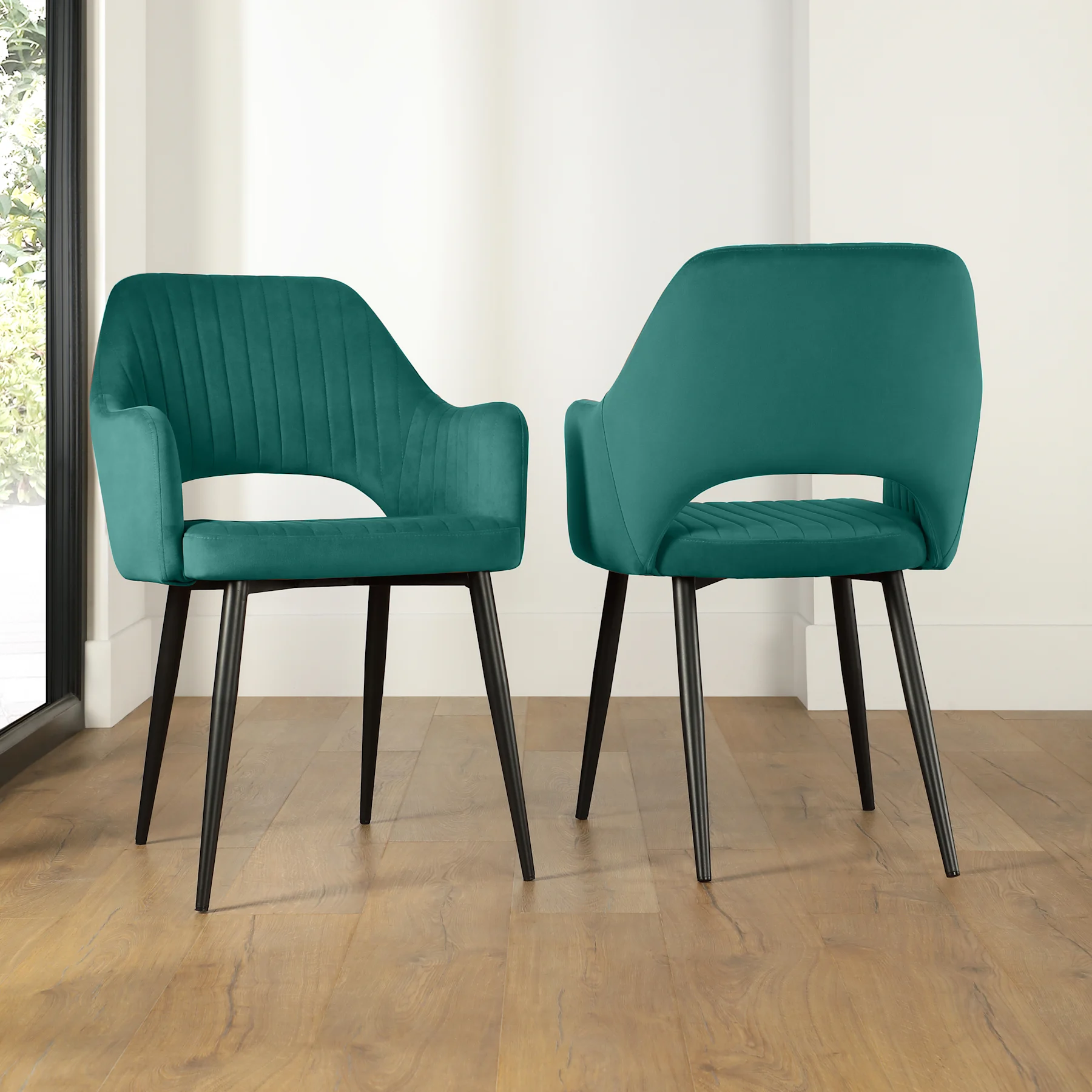 Clara Dining Chair, Teal Classic Velvet & Black Steel
