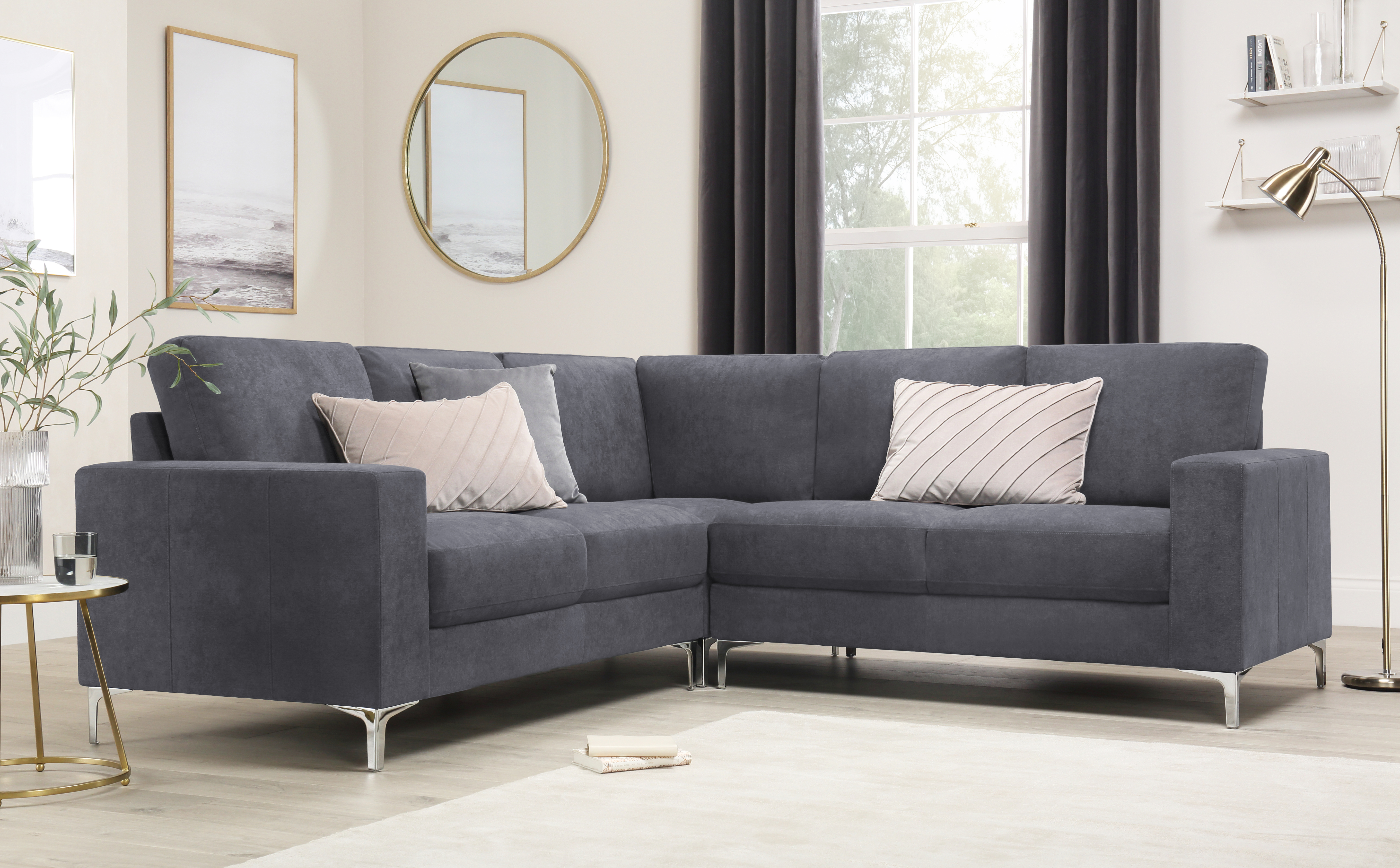 Baltimore Corner Sofa, Slate Grey Classic Plush Fabric Only