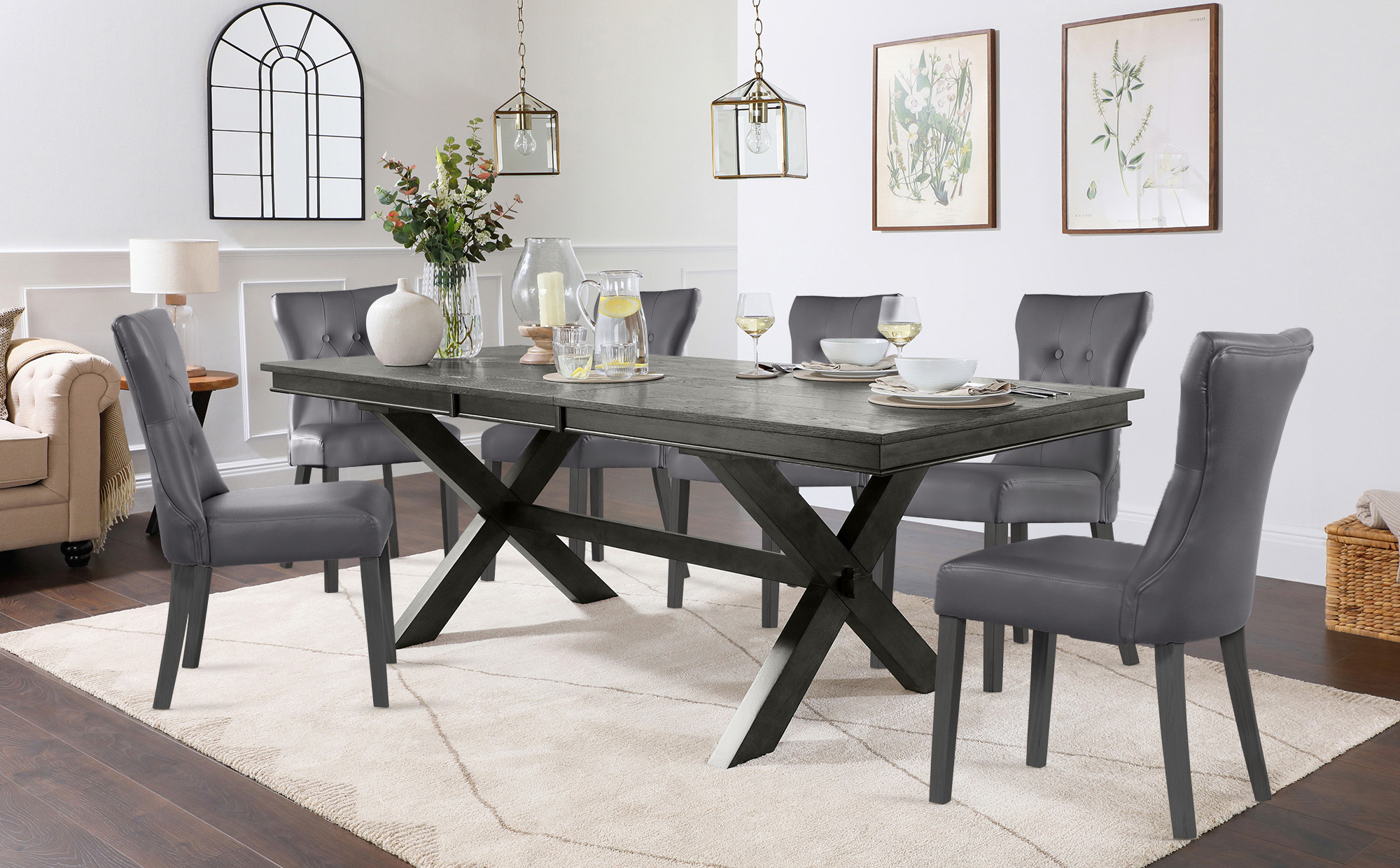 Grange Extending Dining Table & 6 Bewley Chairs, Grey Oak Veneer ...