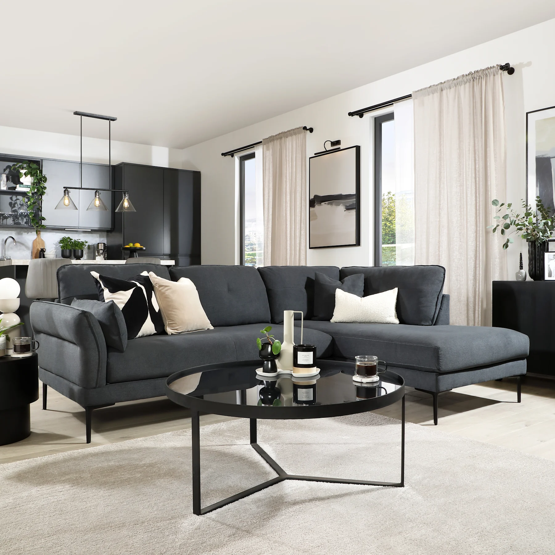 Larissa L-Shape Corner Sofa, Right-Hand Facing, Slate Grey Classic Plush Fabric