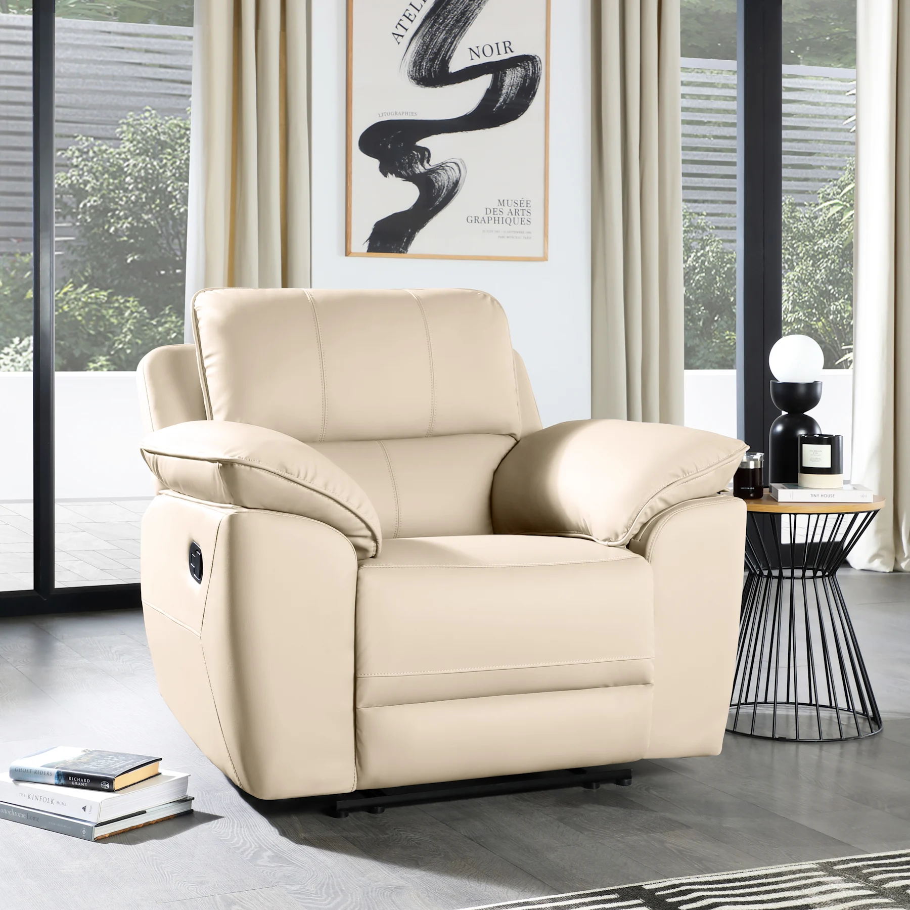 Seville Recliner Armchair, Ivory Premium Faux Leather