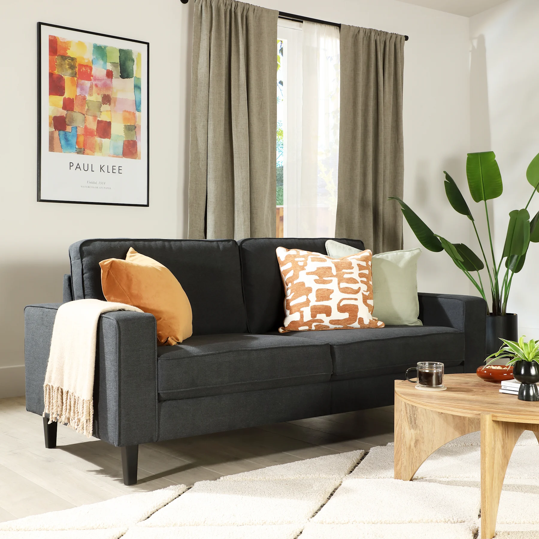 Monaco 3 Seater Sofa, Slate Grey Classic Plush Fabric