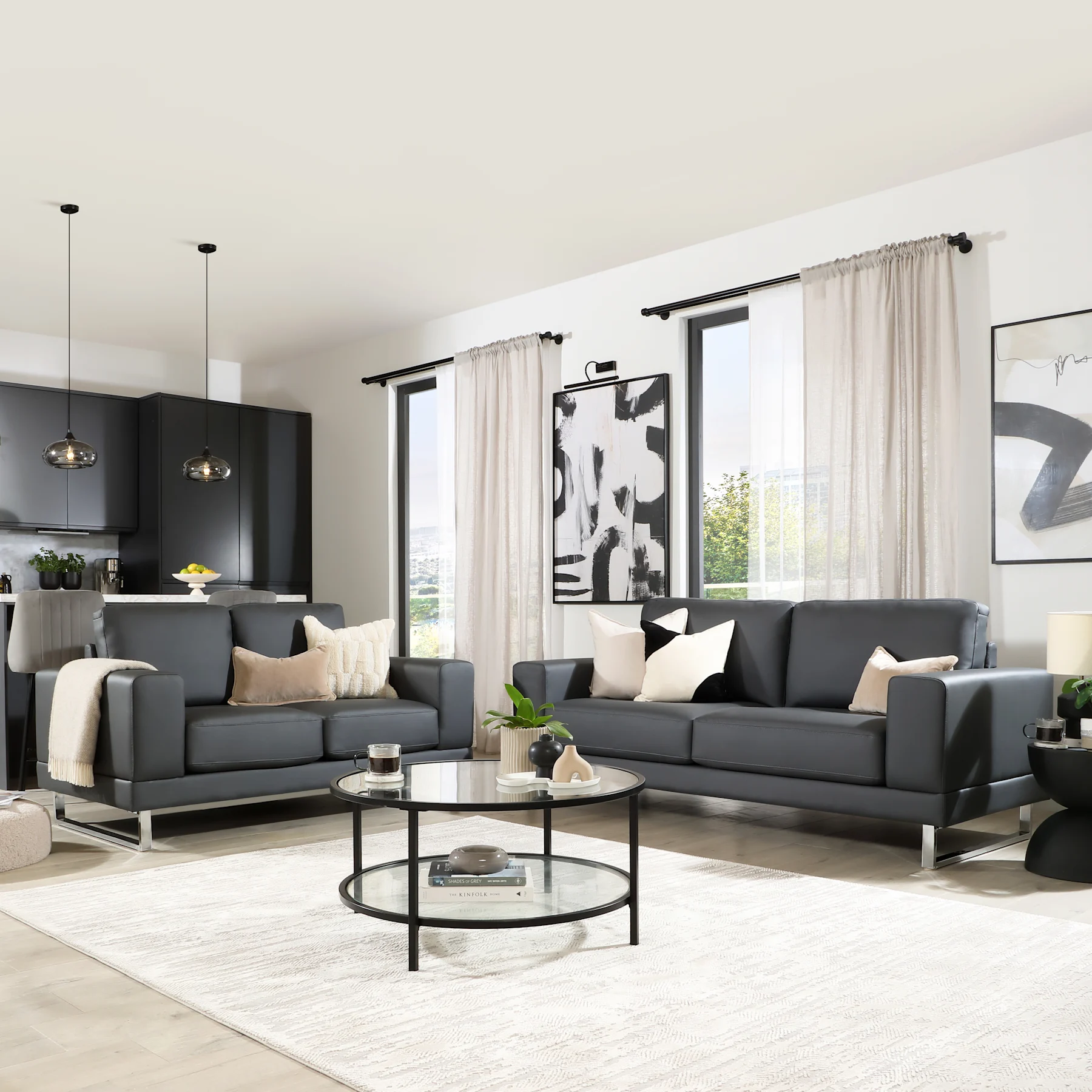 Alessia 3+2 Seater Sofa Set, Grey Premium Faux Leather