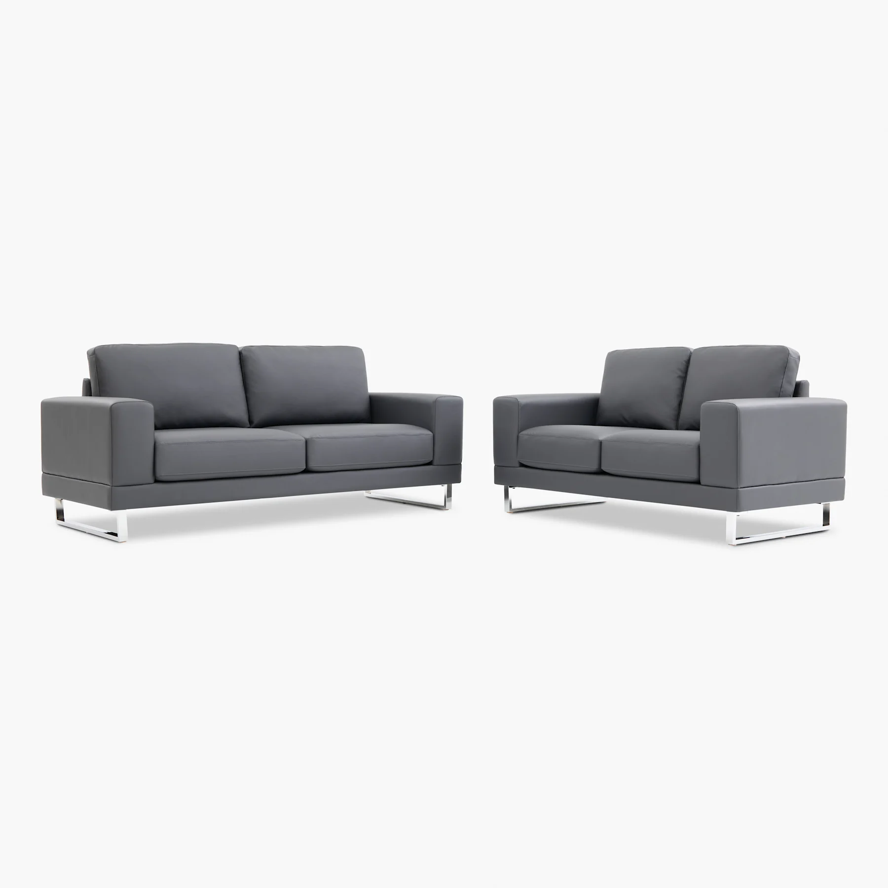 Alessia 3+2 Seater Sofa Set, Grey Premium Faux Leather