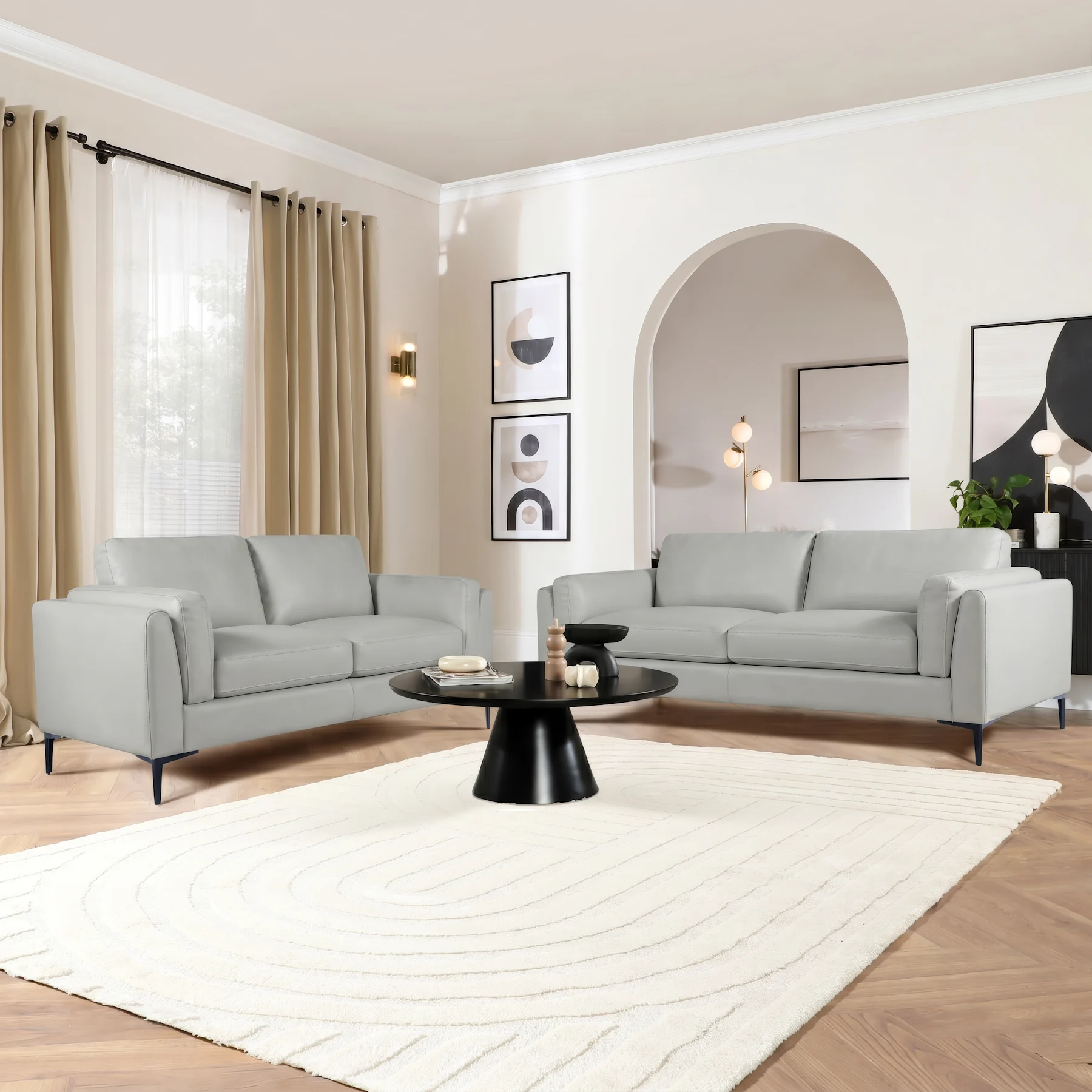 Lucia 3+2 Seater Sofa Set, Light Grey Premium Faux Leather