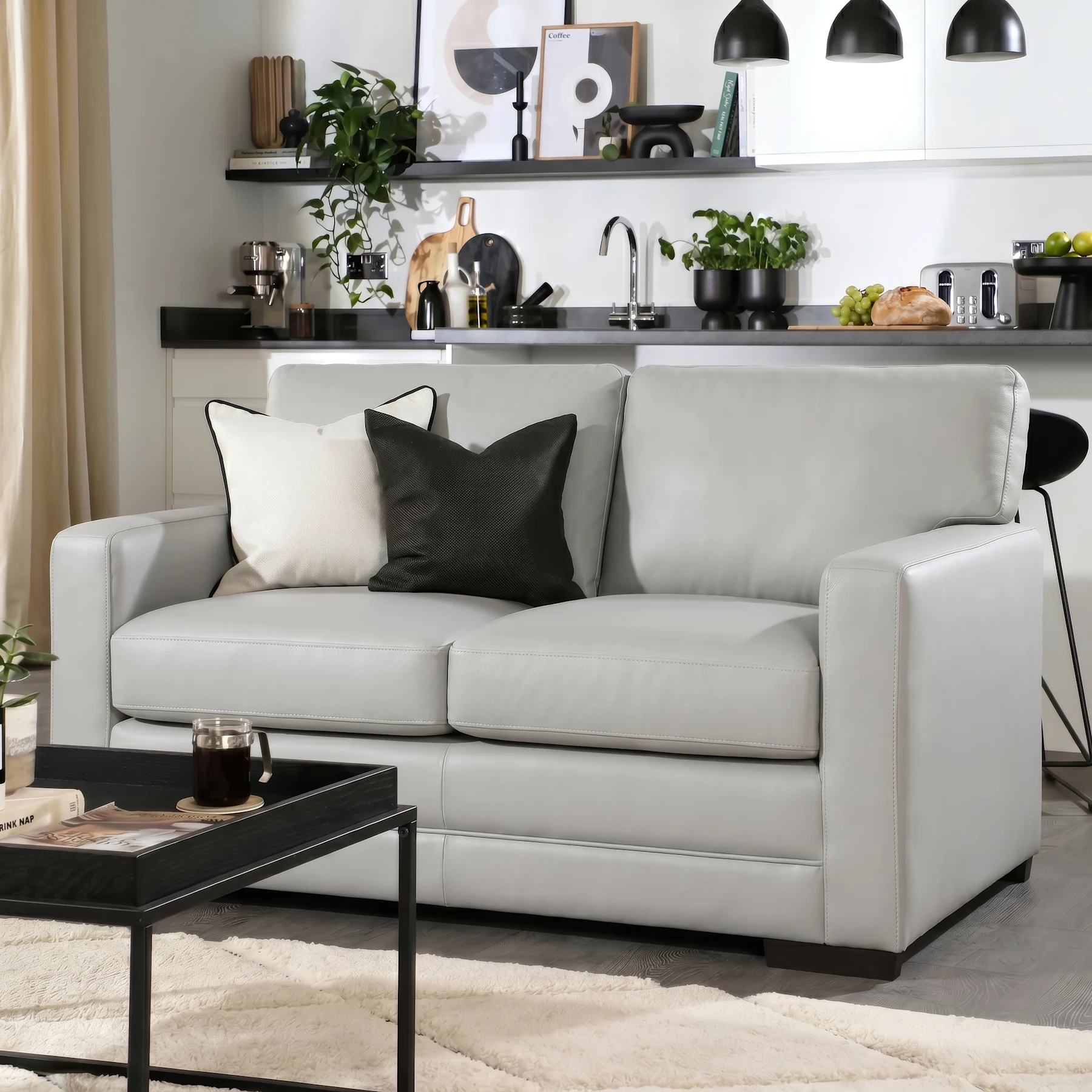 Arden 2 Seater Sofa, Light Grey Premium Faux Leather