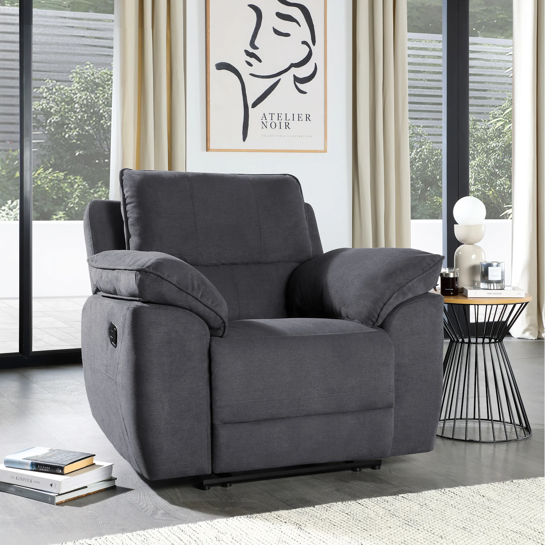 Seville Recliner Armchair, Slate Grey Classic Plush Fabric